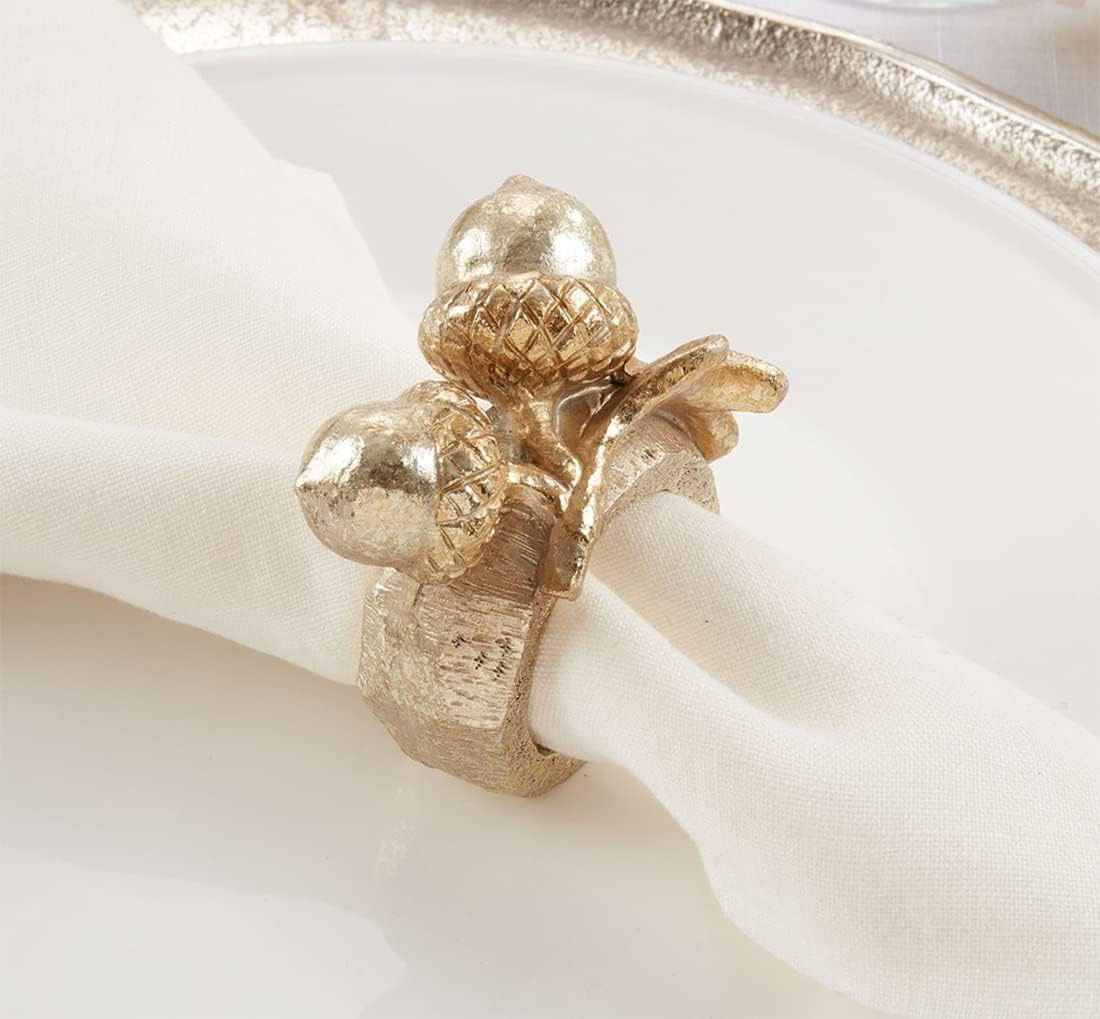Amazon.com: Fennco Styles Harvest Festive Acorn Napkin Rings, Set of 4 - Gold Resin Napkin Holder... | Amazon (US)