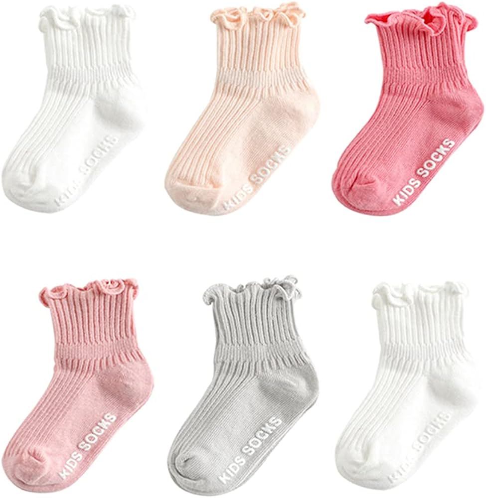Zumou Toddler Anti Slip Non Skid Socks Baby Little Girls Frilly Ruffle 6 Pairs | Amazon (US)
