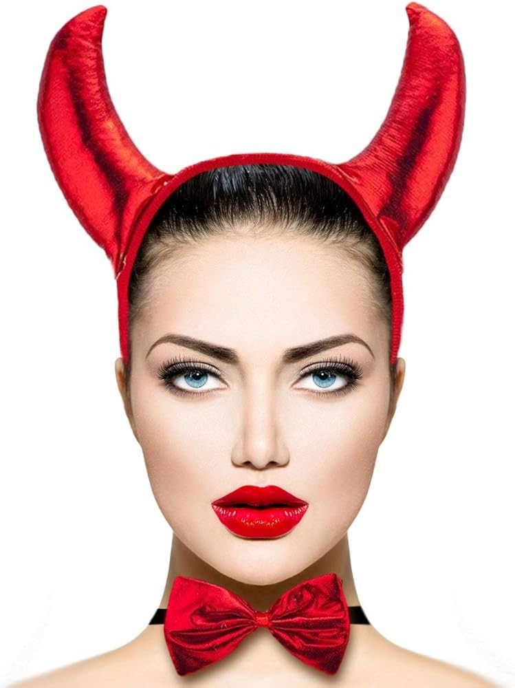 Lux Accessories Red Fluffy Devil Ears Stretch Headband Bowtie Bendable Tail Halloween Holloween C... | Amazon (US)