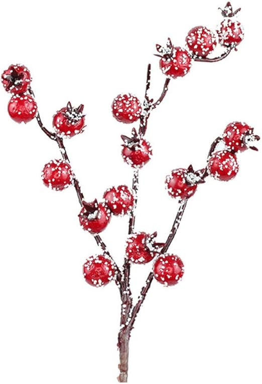 Amosfun 10Pcs Artificial Red Berry Picks Stems Christmas Frosted Holly Berry Branches Christmas F... | Amazon (US)