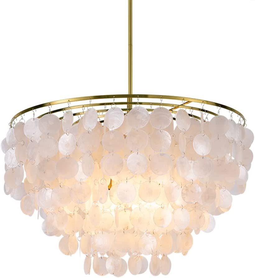 Wellmet Natural Capiz Shell Chandelier, 6 Lights Gold Coastal Modern Chandelier Pendant Lighting,... | Amazon (US)