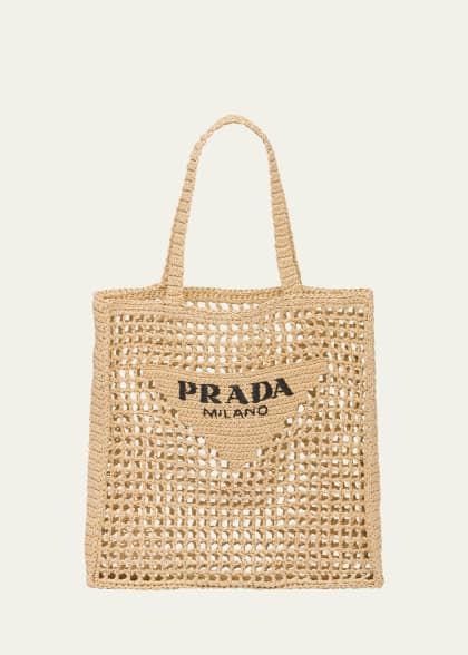 Prada Triangle Logo Net Raffia Shopper Tote Bag | Bergdorf Goodman