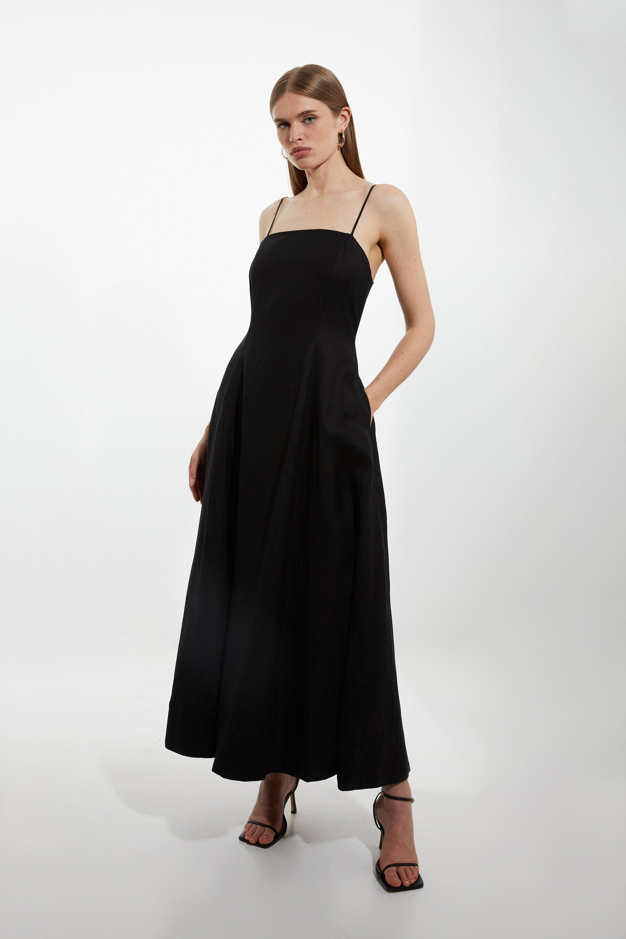 Viscose Linen Woven Strappy Maxi Dress | Karen Millen US