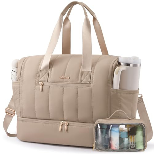 LOVEVOOK Travel Duffle Bag,Puffer Weekender Bags For Women with Shoe Compartment,42L Carry On Duffel Bags For Airplanes,Hospital Bag for Labor and Delivery,Overnight Bsg With Toiletry,2Pcs Set | Amazon (US)