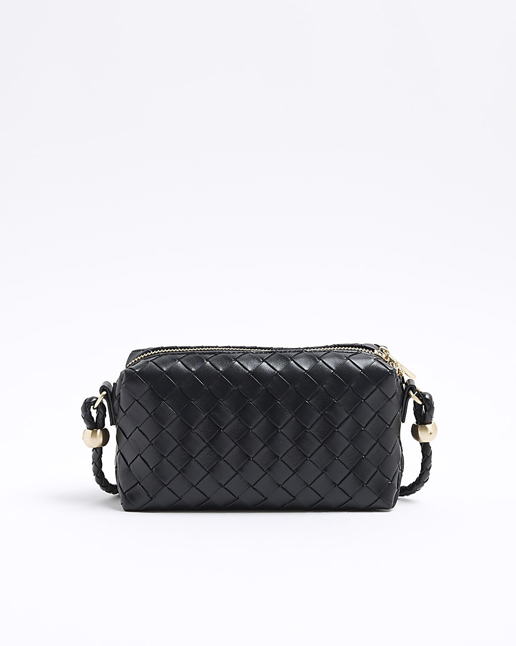 Black Faux Leather Weave Cross Body Bag | River Island UK & IE