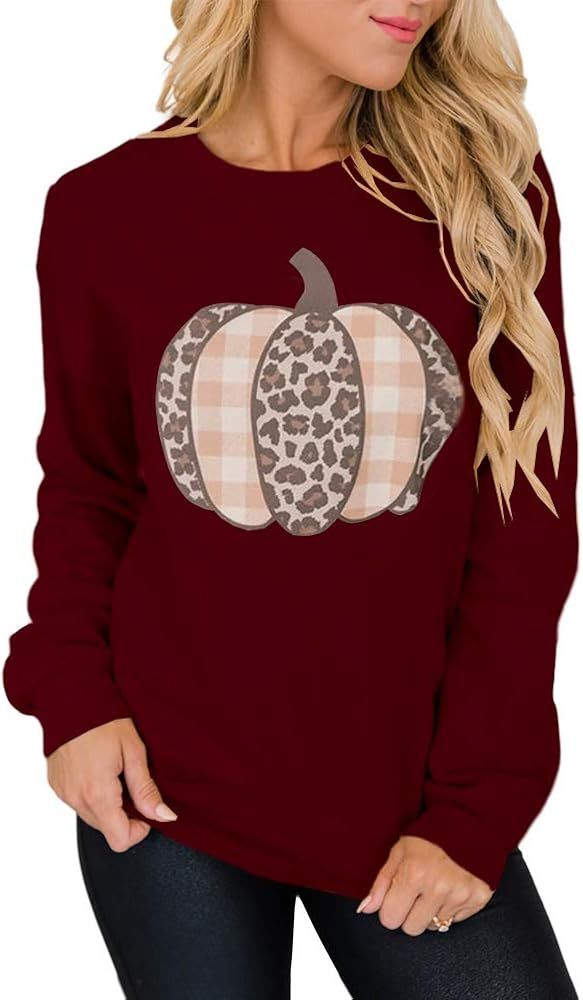 Jeemery Women's Halloween Leopard Print Pumpkin Graphic Sweatshirts Crewneck Long Sleeve Casual Loos | Amazon (US)