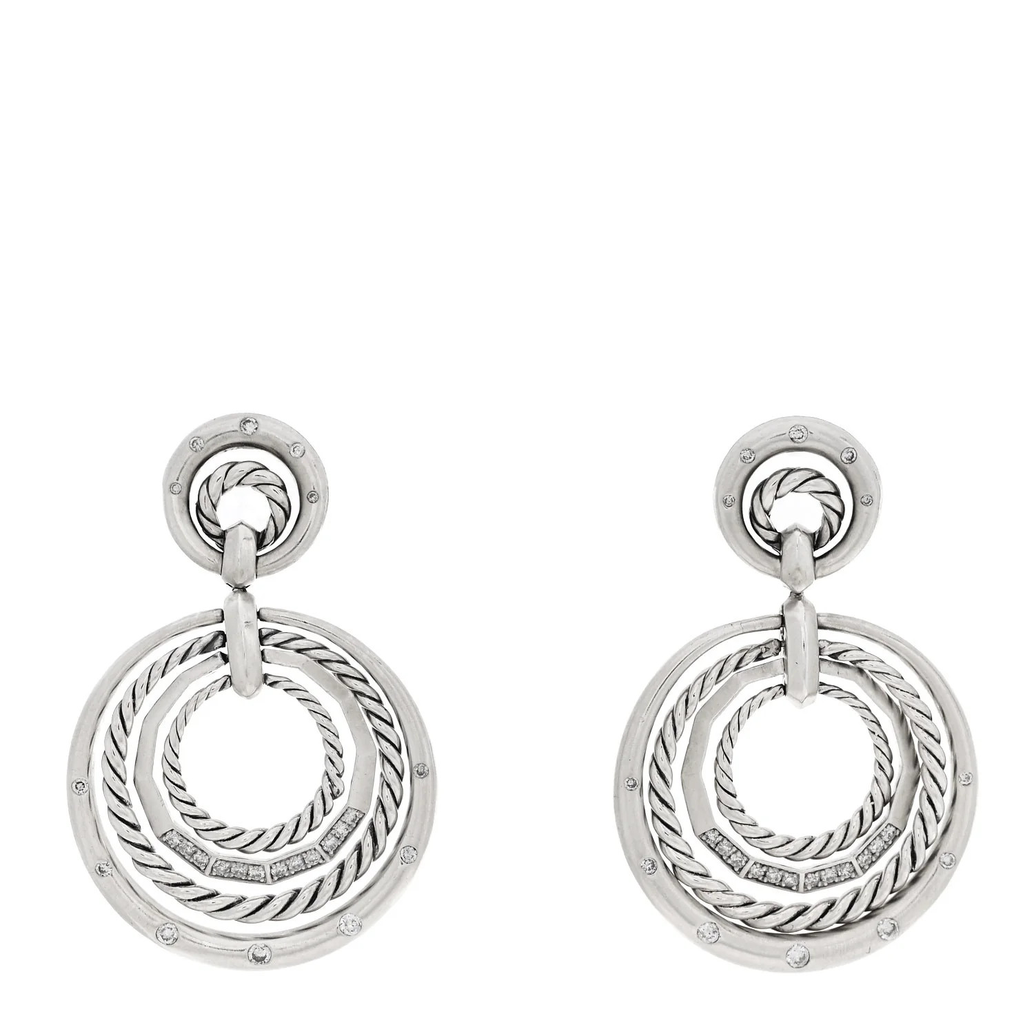 Sterling Silver Diamond 27mm Stax Drop Earrings | FASHIONPHILE (US)