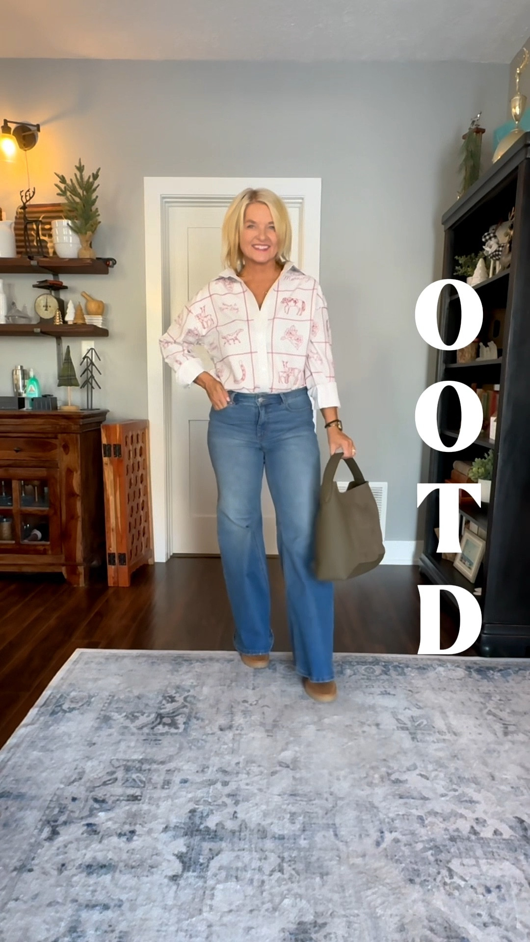 OOTD vibes 🤠✨ This western-style button-down is giving cute, comfy, and put-together all at once. The white with red print is perfection — and yes, it comes in so many other colors too! Paired it with these high-waisted jeans that make your legs look a mile long, the best boots, and my go-to oversized handbag.

Jeans, denim, button down, ootd, GRWM, boots, purse, bag, mom style, over 40, winter, holiday, fall





#LTKFindsUnder50 #LTKHoliday #LTKootd