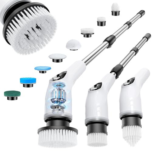 Electric Spin Scrubber, Cordless Cleaning Brush with 8 Replaceable Heads, Five-Speed Power Scrubber with Adjustable Handle for Bathroom, Tub, Floor, Tile & Car – Clean Without Bending | Amazon (US)
