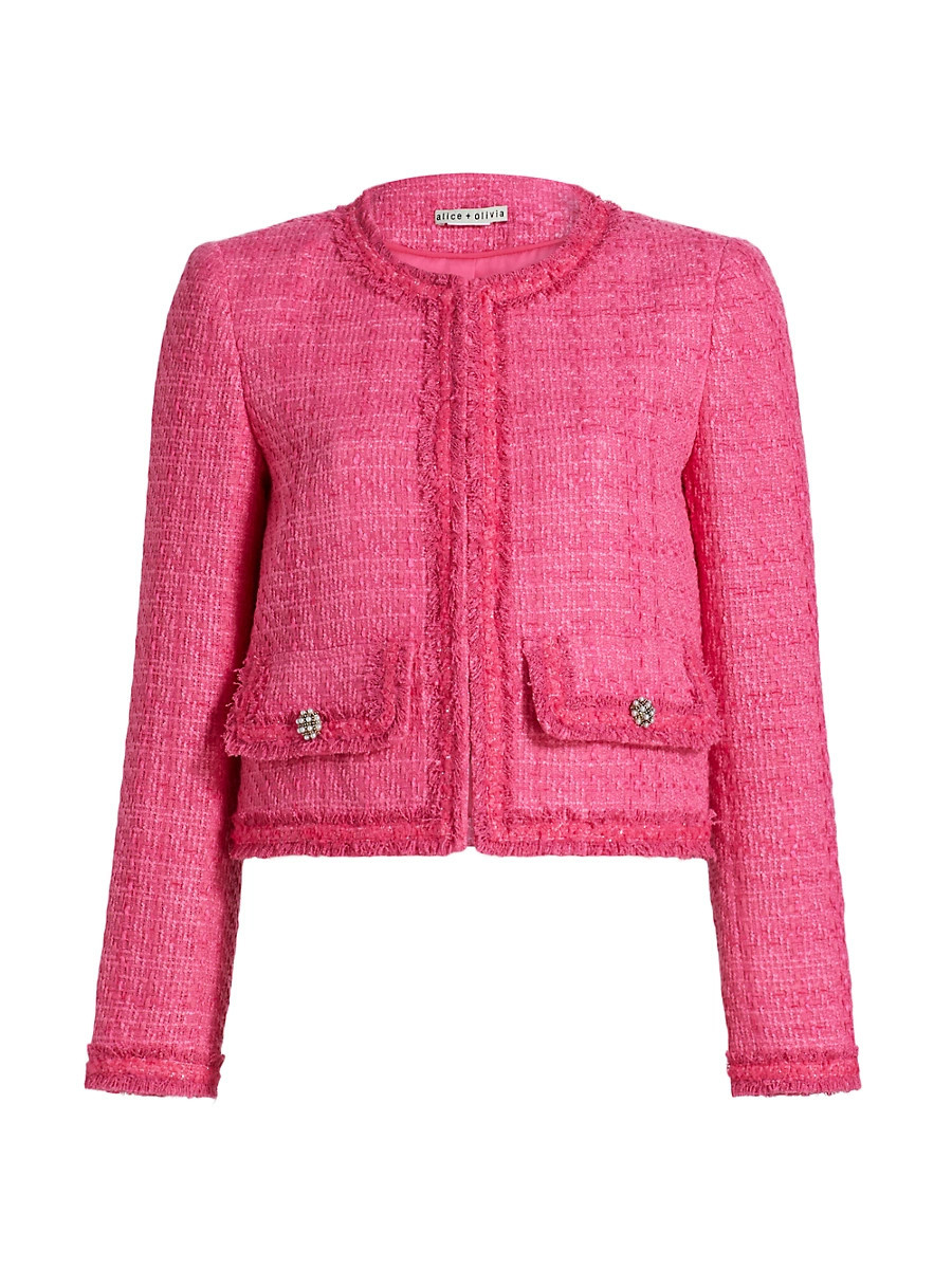 Women's Landon Tweed Cropped Jacket - Wild Pink - Size XL | Saks Fifth Avenue