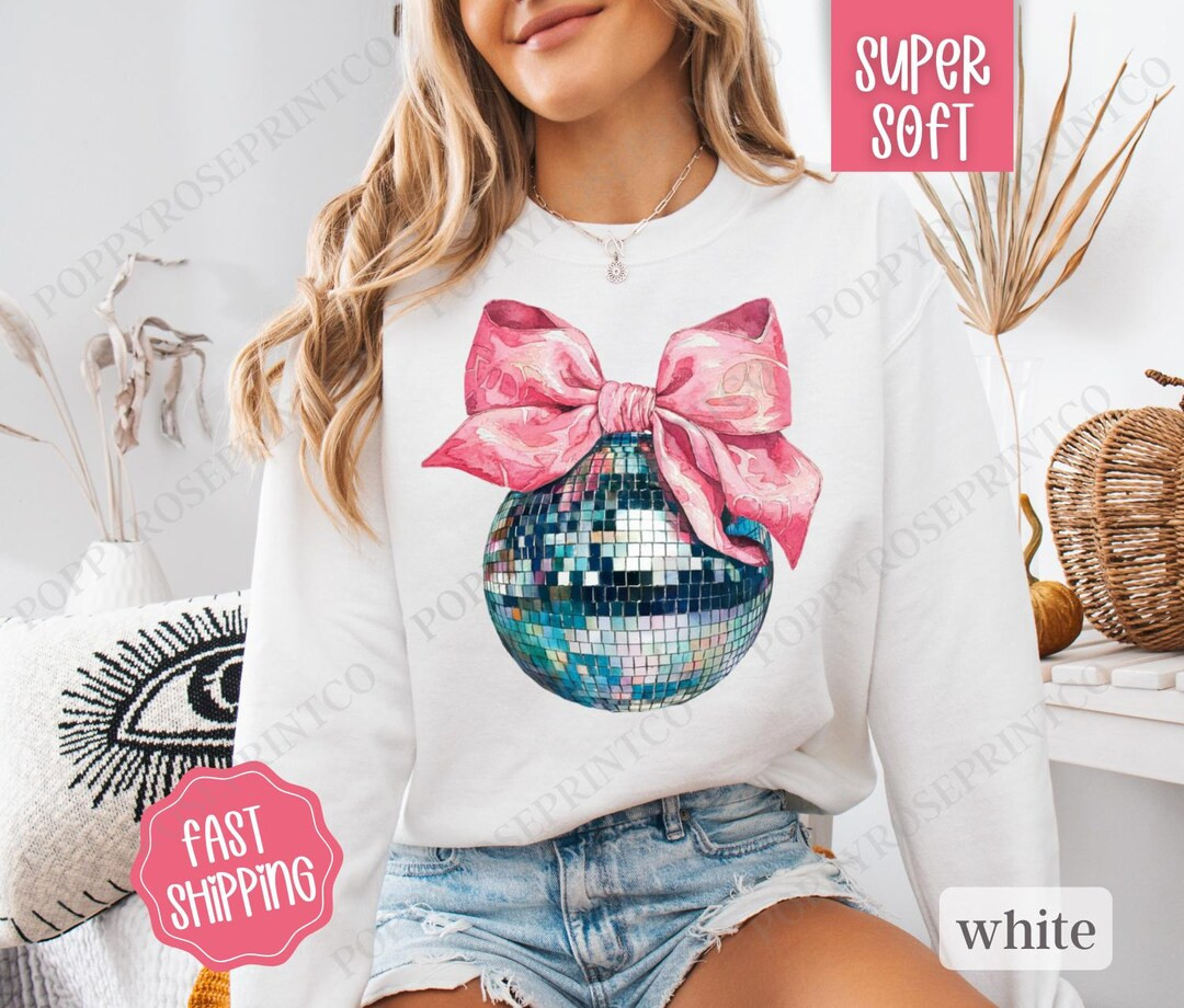 Disco Ball Bow Sweatshirt, New Year's 2025 Crewneck, NYE Women's Sweater, Coquette Disco Sweater,... | Etsy (US)