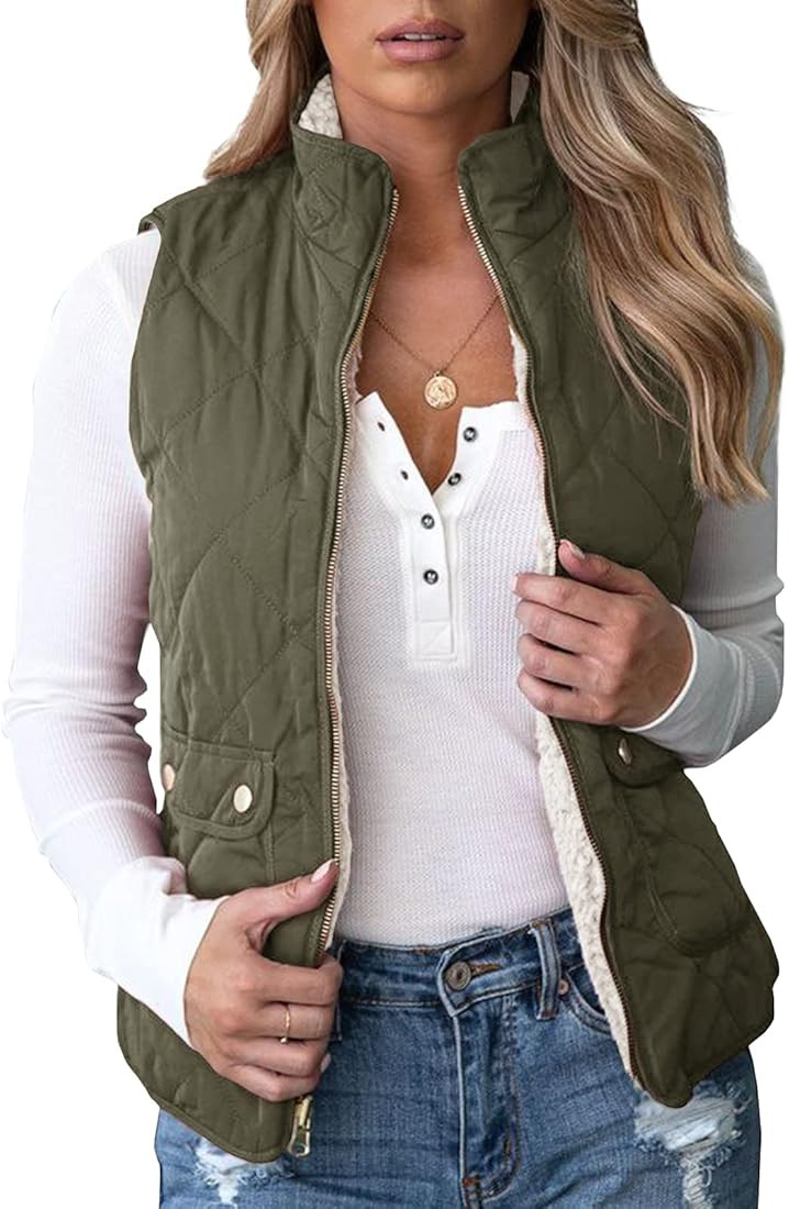 Valphsio Womens' Reversible Vest Lightweight Quilted Sherpa Fleece Vest Sleeveless Coat | Amazon (US)