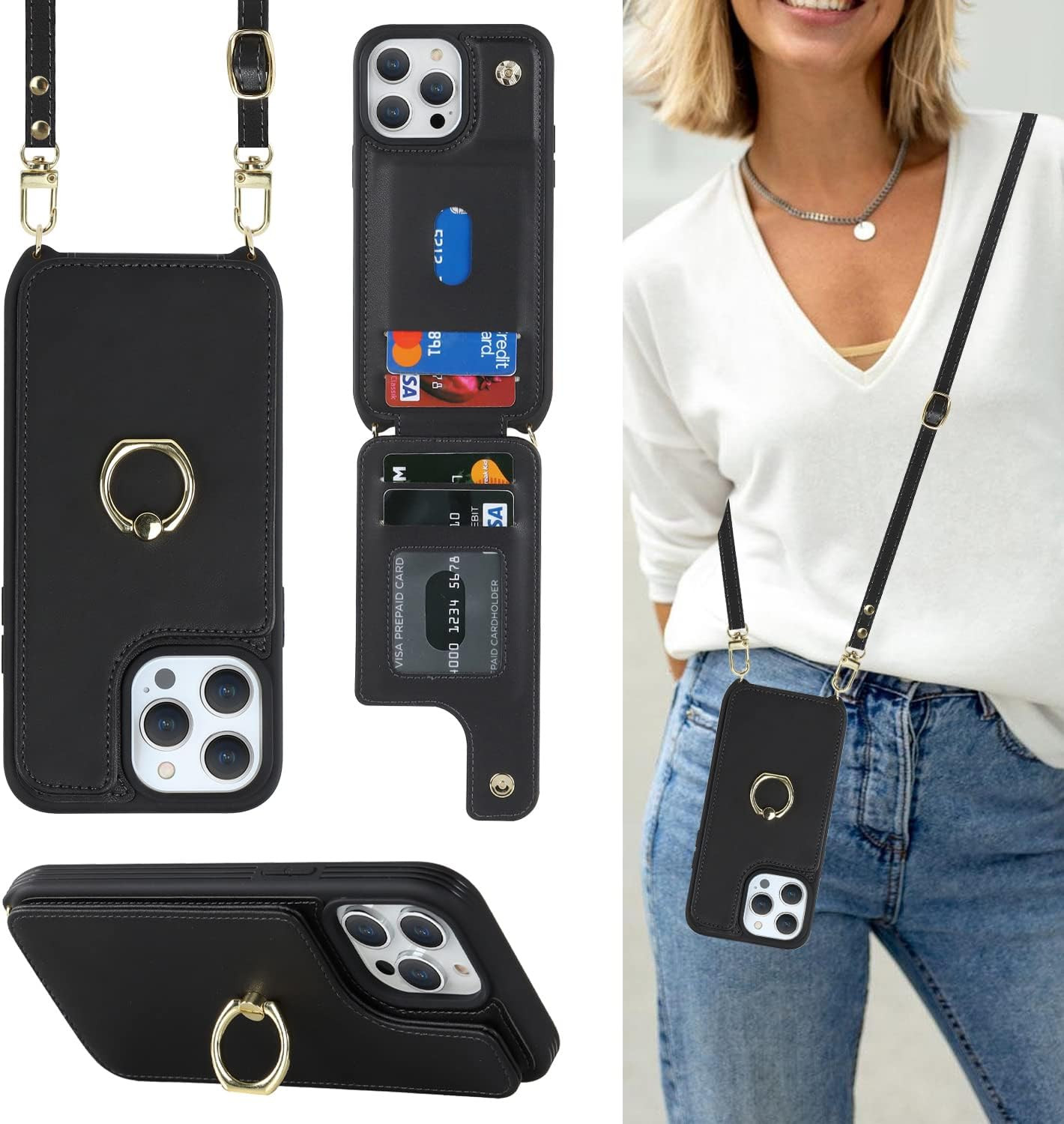 Crossbody Wallet for iPhone 15 Pro Max Case with Strap-Black | Amazon (US)