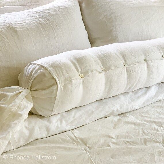 White Linen Bolster Pillow Cover, Flax Linen Bedding, Shabby Chic Bedding, Farmhouse Decor | Etsy (US)