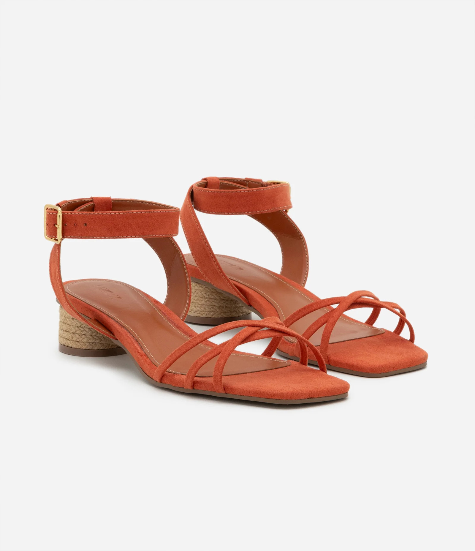 Sandália de Bico Quadrado com Salto Baixo em Corda Laranja - Lojas Renner | Renner (BR)