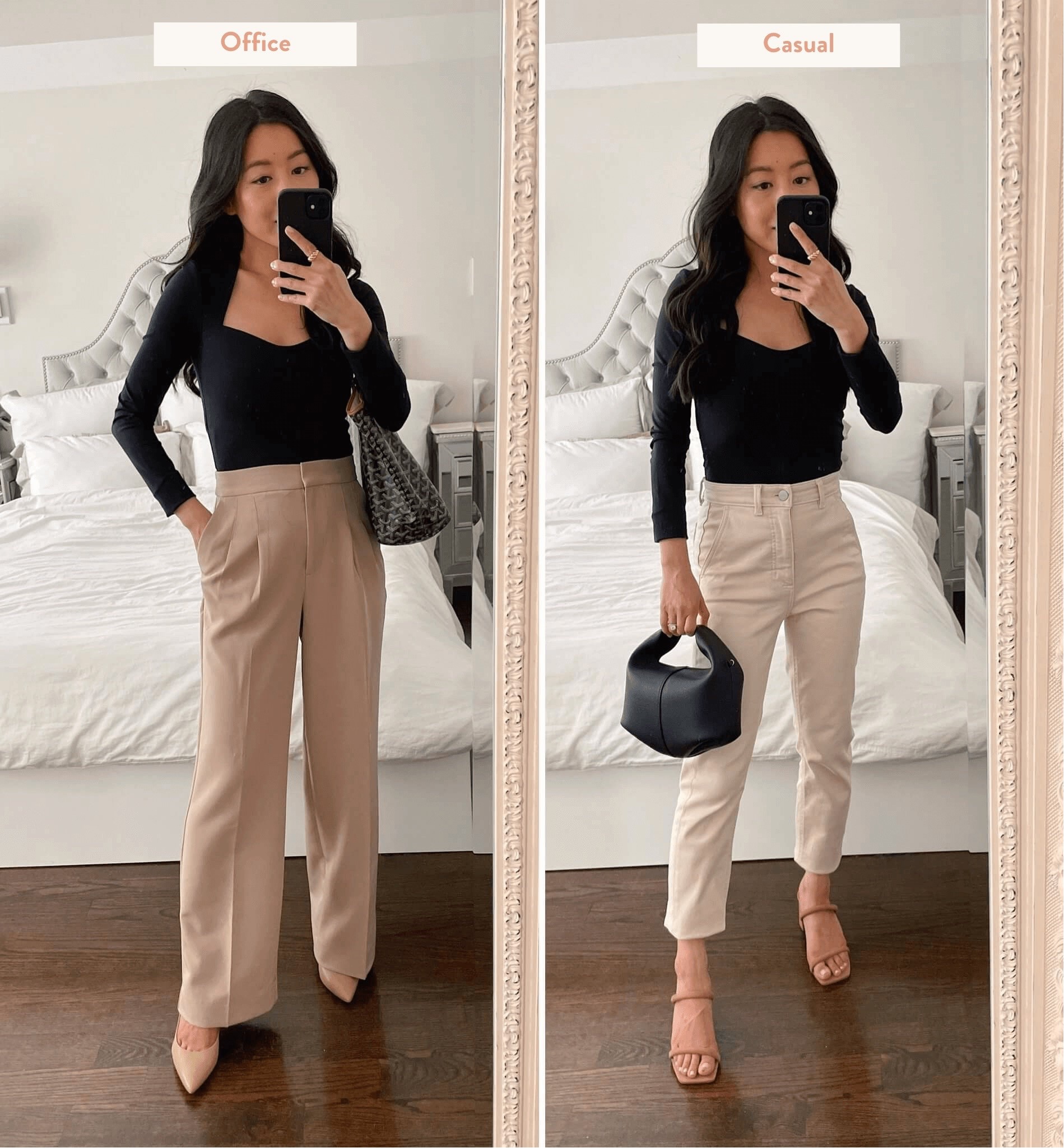 sale alert: my versatile nude heels (left) are included in the ShopBop sale // how to style a chic black top for work to weekend ￼
Office: 
•Sam Edelman heels 5.5 
•Abercrombie top xxs (similar linked) 
•Express pants 00 short (updated version linked) 
Casual: 
•Steve Madden sandals 5.5 
•Polene bag c/o 
•Everlane jeans 24 (very similar linked) 
#petite



#LTKshoecrush #LTKworkwear #LTKSeasonal