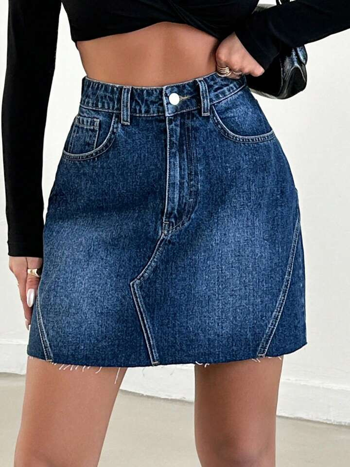 SHEIN Cottnline Jeansrock Für Damen | SHEIN
