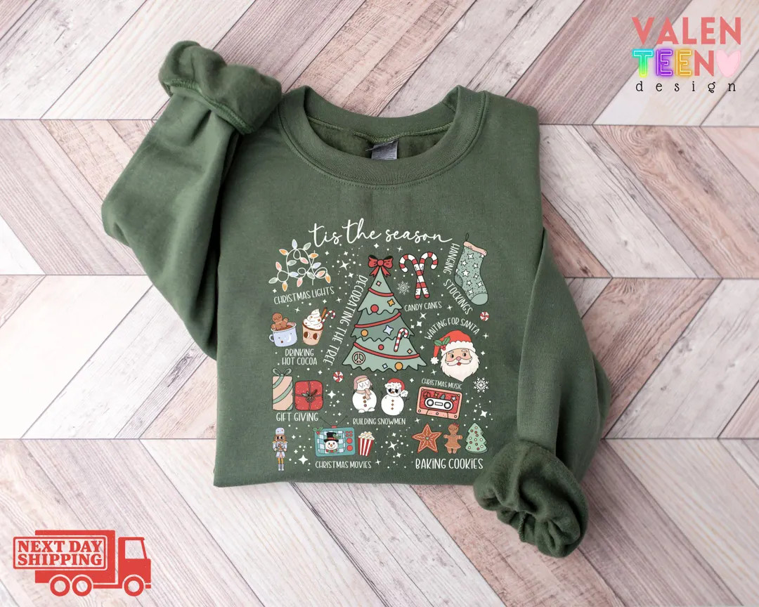 Retro Christmas Sweatshirt, Holiday Doodles - Etsy | Etsy (US)
