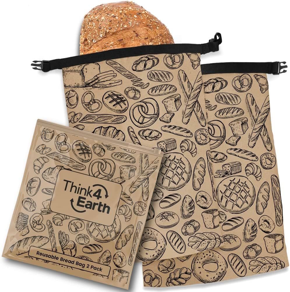THINK4EARTH - 2 Packs Bread Bags, Bread Bags for Homemade Bread Loaf, Freezer Bread Storage Bag, ... | Amazon (US)