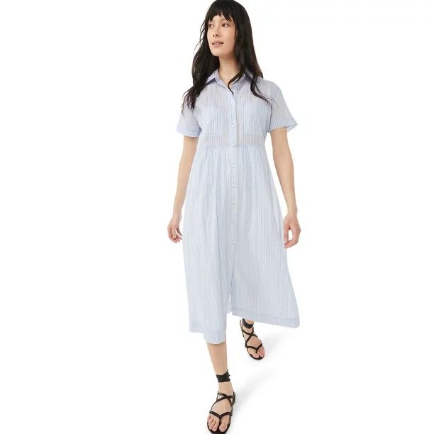 Free Assembly Women’s Short Sleeve Maxi Shirt Dress | Walmart (US)