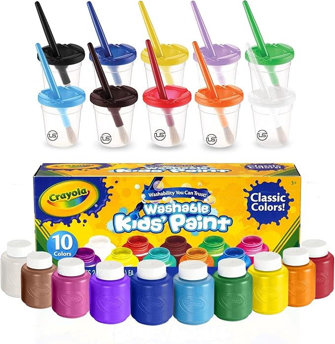 Kids Painting Set, Washable Paint for Kids with Paint Cups and Toddler Paintbrushes, Non Toxic Wa... | Amazon (US)