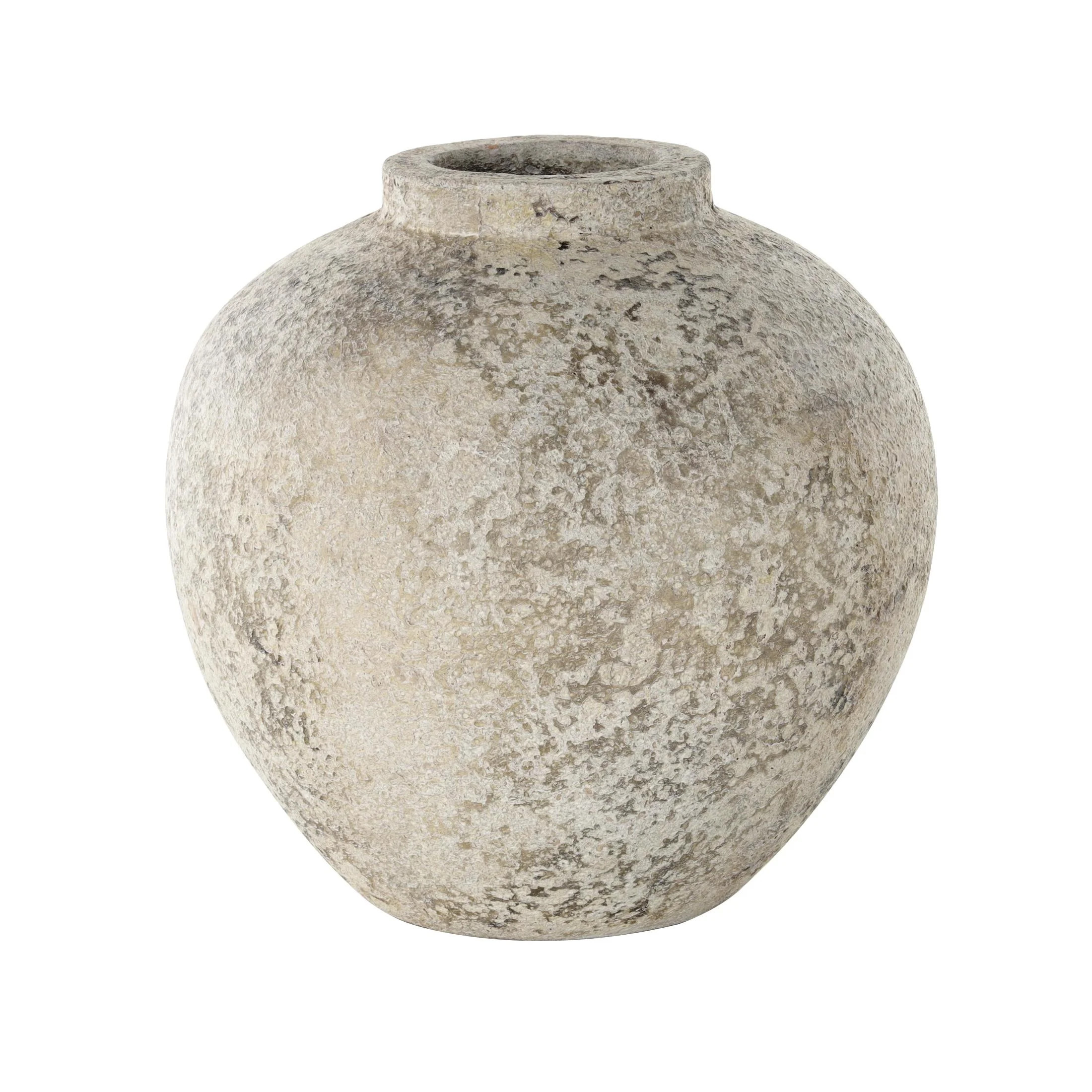 DecMode 12" Handmade Antique Style Round Cream Ceramic Vase with Textured Distressing | Walmart (US)