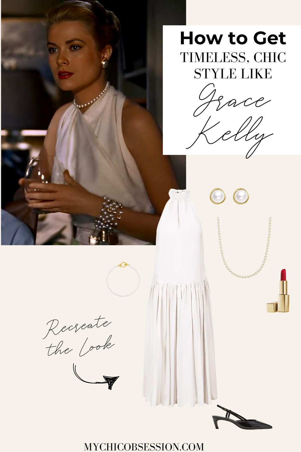 Wear this iconic Grace Kelly look on your next date night. Style a white halter top with classic pearls, slingback heels, and a bold red lip for a classy night out. 

 #LTKSeasonal #LTKStyleTip #LTKShoeCrush