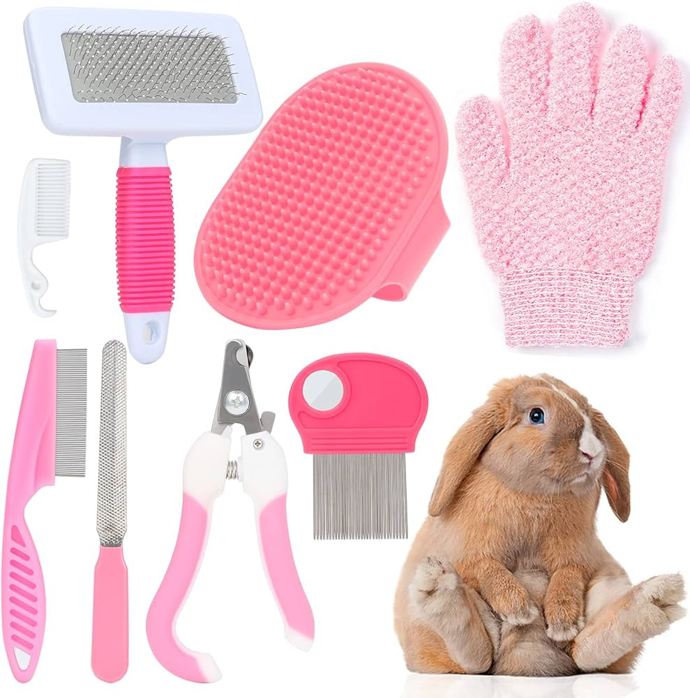 VCZONE Pink Small Animal Grooming Kit with Nail Clipper, Flea Comb, Shampoo Brush, Slicker Brush,... | Amazon (US)