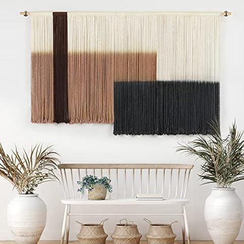 Macrame Wall Hanging Large Dip Dye Tapestry Fiber Wall Art Boho Bedroom Décor 59''W*35''L | Amazon (US)