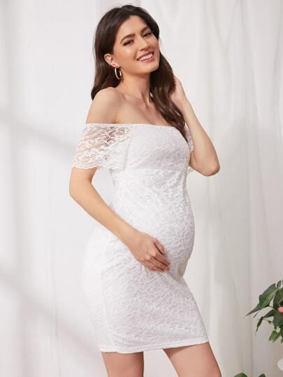 SHEIN Maternity Off Shoulder Lace Overlay Dress | SHEIN