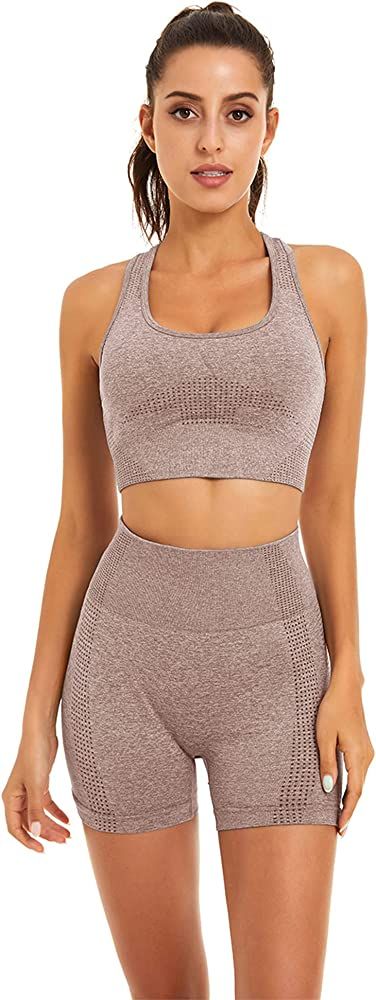 Toplook Women Seamless Yoga Workout Set 2 Piece Outfits Gym Shorts Sports Bra | Amazon (US)