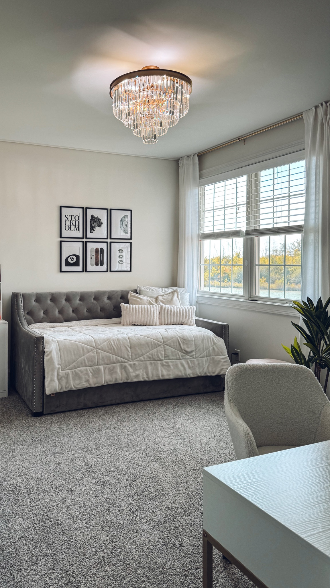 White black and gold bedroom decor idea  - easy and tasteful way to update a teen girl’s bedroom! 
Teen bedroom decor 
Prints: Etsy 
Daybed: Wayfair
Chandelier: Amazon
Curtain panels: Crate and Barrel 
Paint: Sherwin Williams Greek Villa

#LTKKids #LTKStyleTip #LTKHome