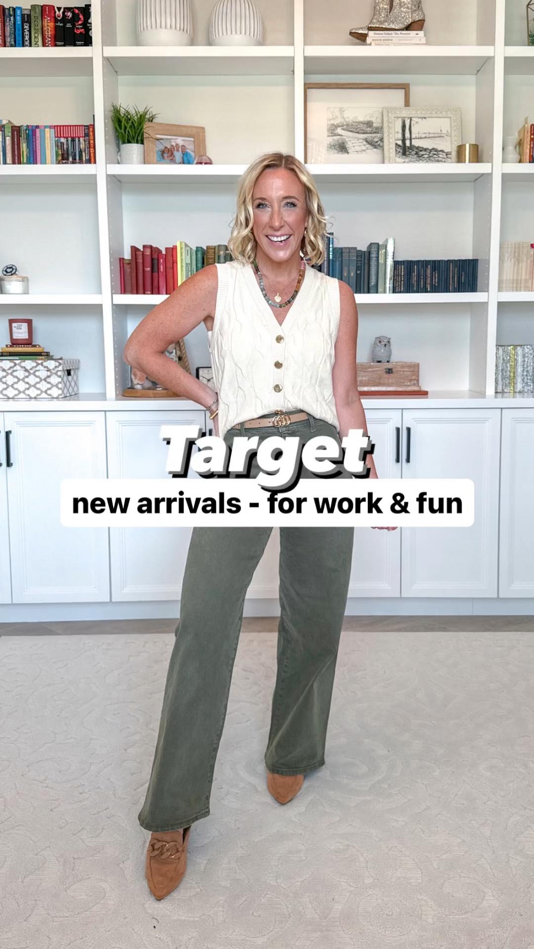 Target Tuesday (some new and some reshares):
1. Sweater vest - size small (size up).
2. Green pants - size 0 (I sized down).
3. & 4. $25 pull-on pants - size XS (I suggest sizing down). Comes in 6 colors.
* floral top - size XS. (From Walmart).
5. Beige sweater vest - size small.
6. Red striped cardigan - size XS.
* jeans - size 25. (From Amazon).
* black activewear dress - size small (from Old Navy).
7. Denim vest - size XS (I sized down). 
* shorter skirt - size medium (plus has built in shorts!)
* maxi skirt - size small. 
Some of these outfits would be perfect for work wear … some of these are just for fun (like for a country concert!) 

#LTKVideo #LTKFindsUnder50 #LTKSeasonal