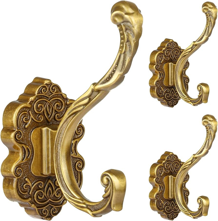 Draupnir 3PCS Coat Hooks Wall Mount, Vintage Decorative Wall Hooks Antique Brass, Rust Resistant ... | Amazon (US)
