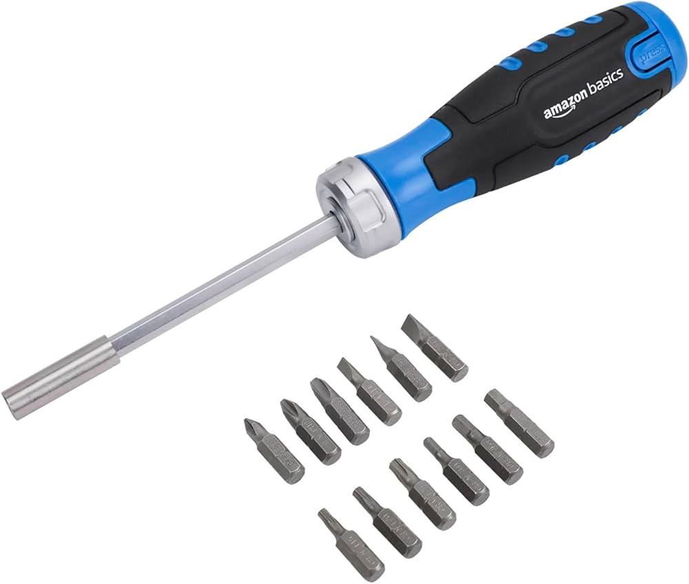 Amazon Basics 12 Piece in-1 Magnetic Ratchet Screwdriver, Blue, Black, Silver | Amazon (US)