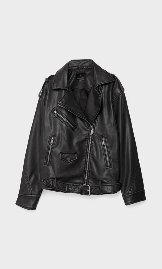 Faux leather biker jacket with belt | Stradivarius (UK)