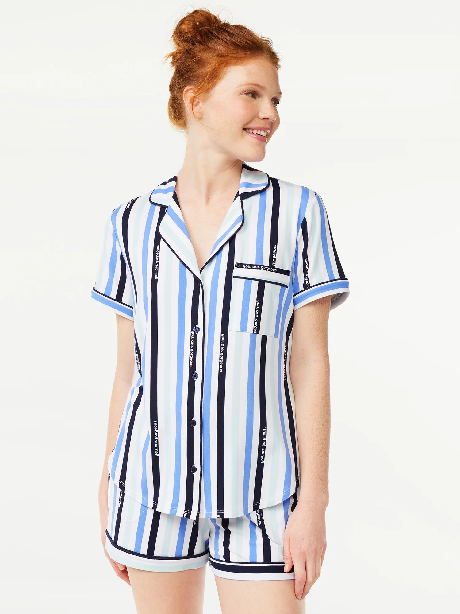 Joyspun Women's Knit Notch Collar Top and Shorts Pajama Set, 2-Piece, Sizes S to 3X | Walmart (US)