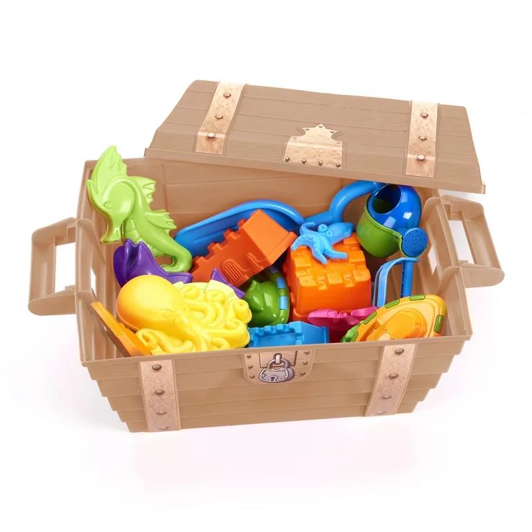 Play Day Treasure Chest with 20-Piece Sand Toys, Brown | Walmart (US)