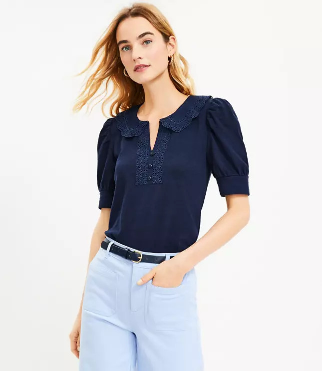 Eyelet Collar Top | LOFT