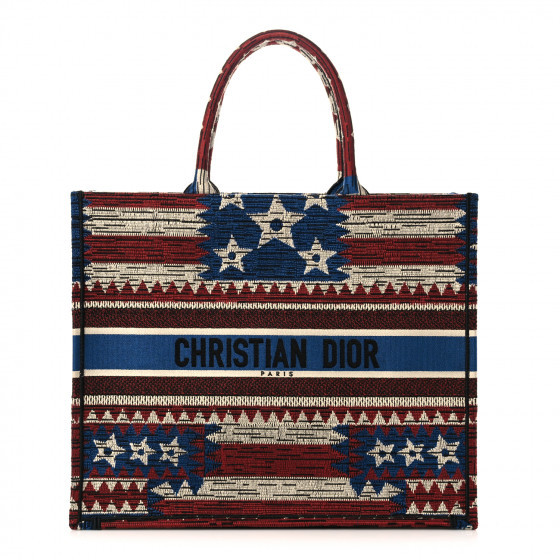 CHRISTIAN DIOR Canvas Embroidered Exclusive US Book Tote Multicolor | Fashionphile