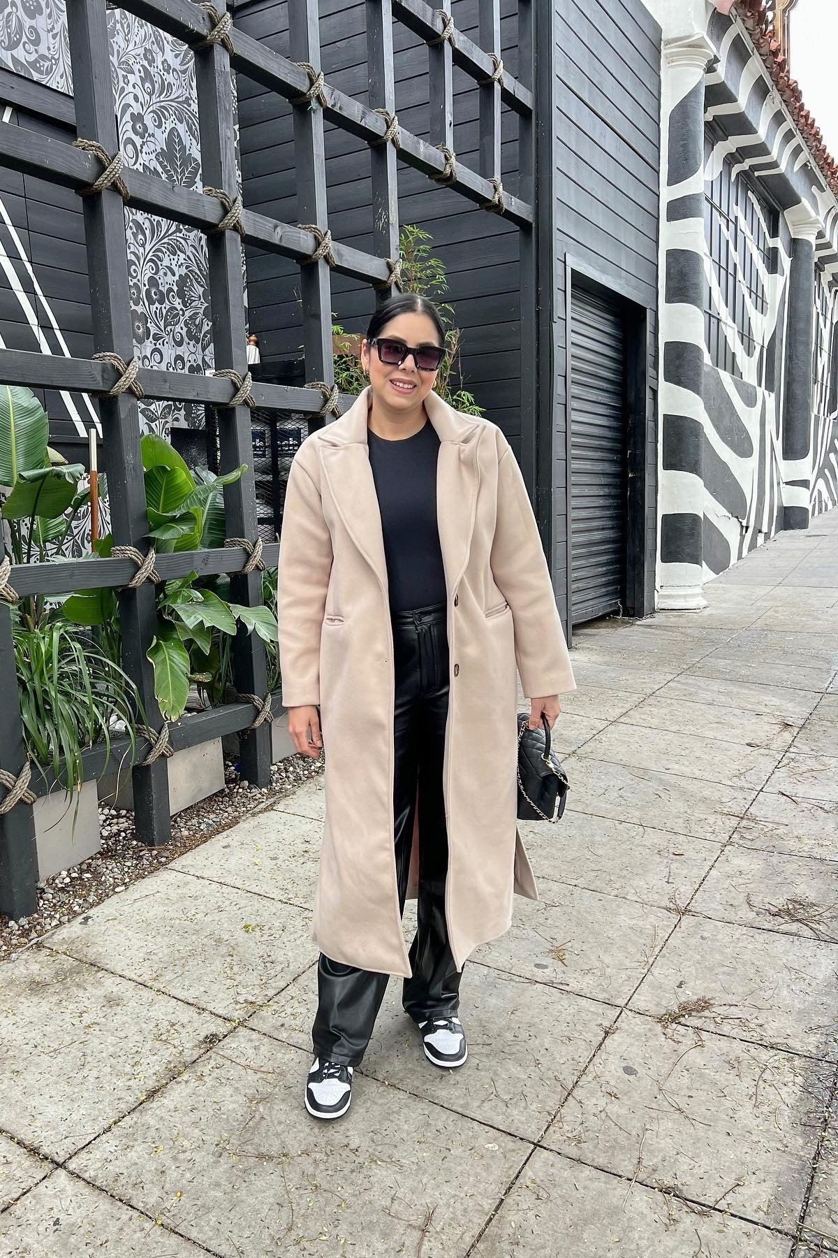 Long coat outfit, faux leather bottoms with black and white dunks

#LTKSaleAlert #LTKMidsize #LTKootd