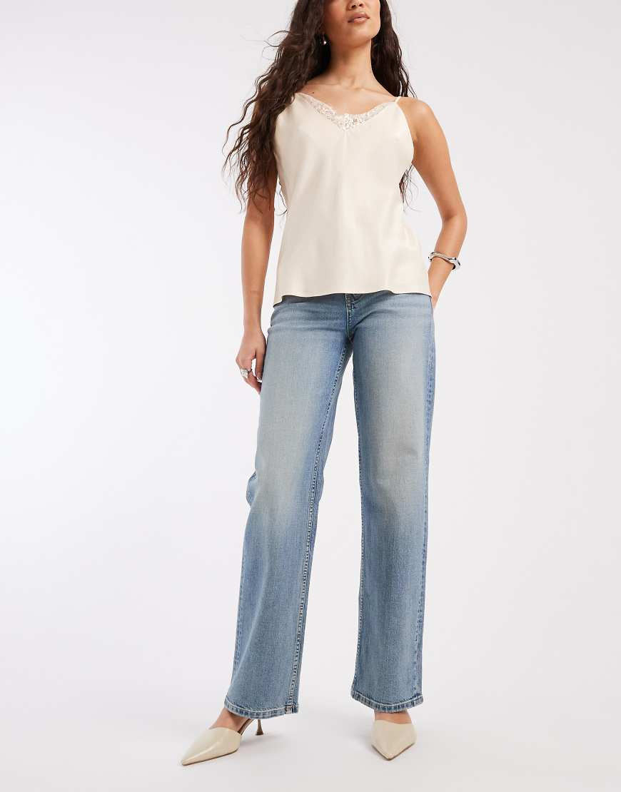 ASOS DESIGN comfort stretch straight leg jeans in vintage wash-Blue | ASOS (Global)