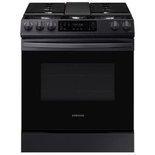 Samsung 30 in. 6 cu. ft. Slide-In Gas Convection Range Oven in Fingerprint Resistant Black Stainl... | The Home Depot