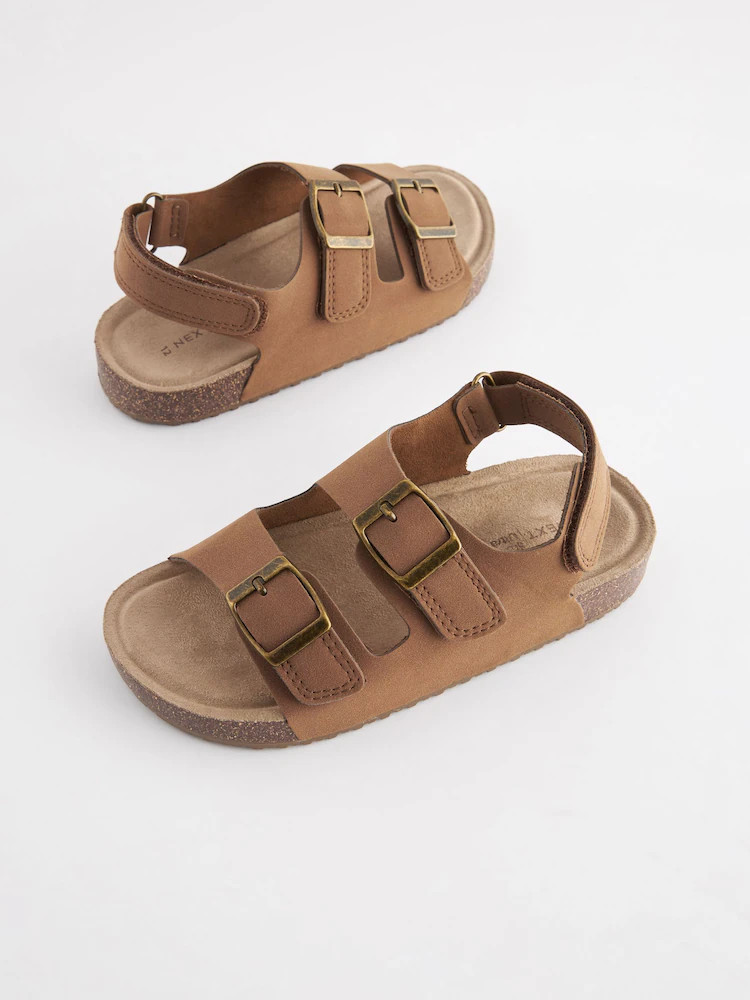 Tan Brown Standard Fit (F) Double Buckle Cushioned Footbed Sandals | Next US