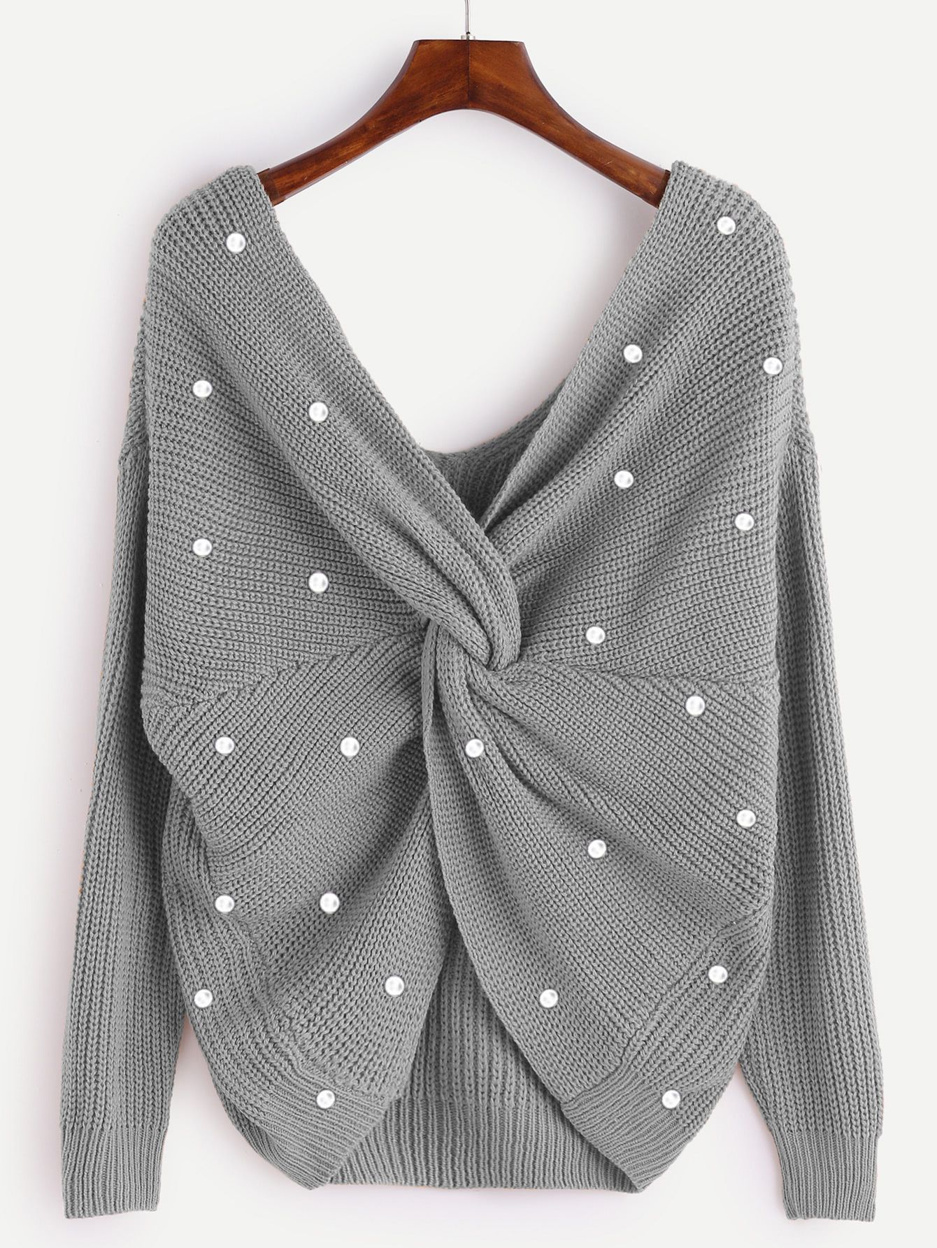 Pearl Beading Twist Infinity Sweater | SHEIN