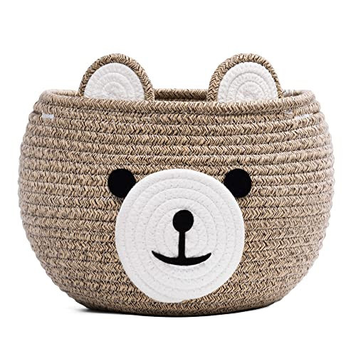 CherryNow Baby Basket for Nursery, Bear Gift Baskets for Kids, Baby Shower Basket with Handles, Small Cute Animal Baskets, Light Brown, 10.5"D x 8.5"H | Amazon (US)