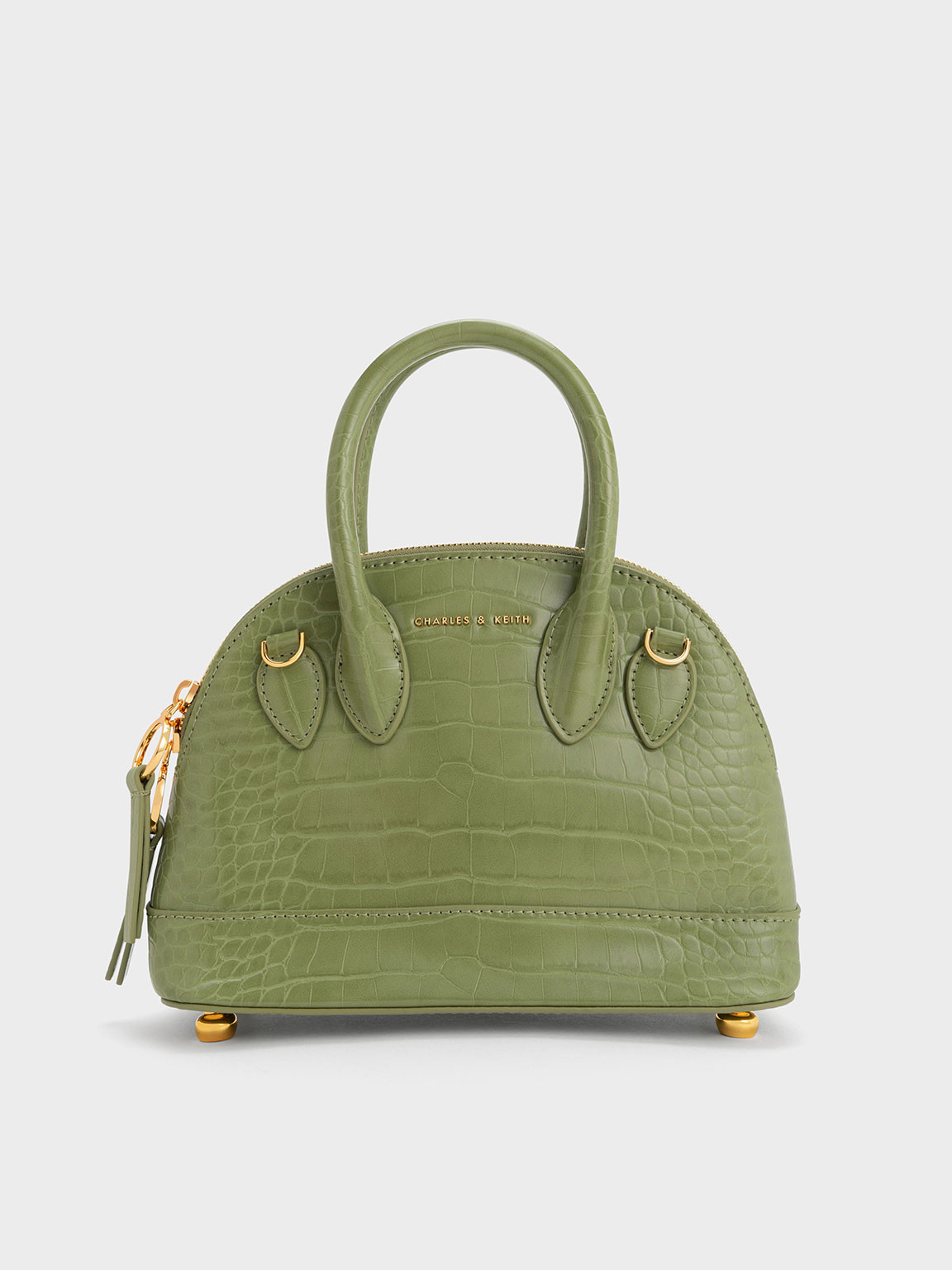 Harmonee Croc-Embossed Top Handle Bag
 - Olive | Charles & Keith UK