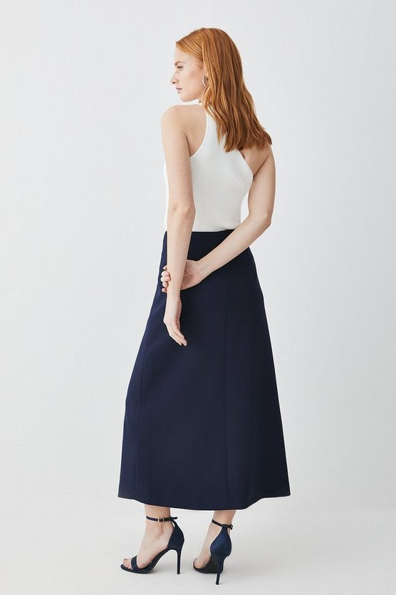 Compact Stretch Low Waist Wrap Midaxi Skirt | Karen Millen UK + IE + DE + NL