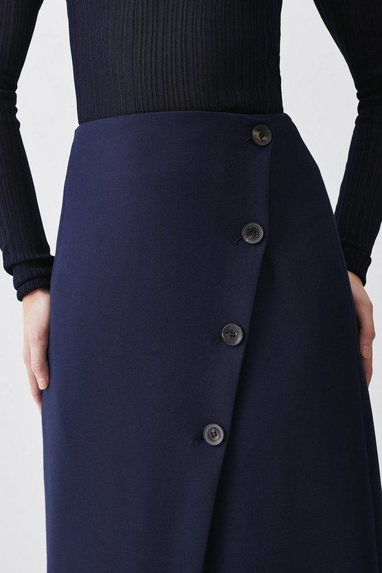 Compact Stretch Low Waist Wrap Midaxi Skirt | Karen Millen UK + IE + DE + NL