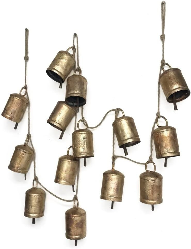 Amazon.com: Rustic Decorative Bell Garland on Jute String Rope with Antique Vintage Gold Finish 7... | Amazon (US)